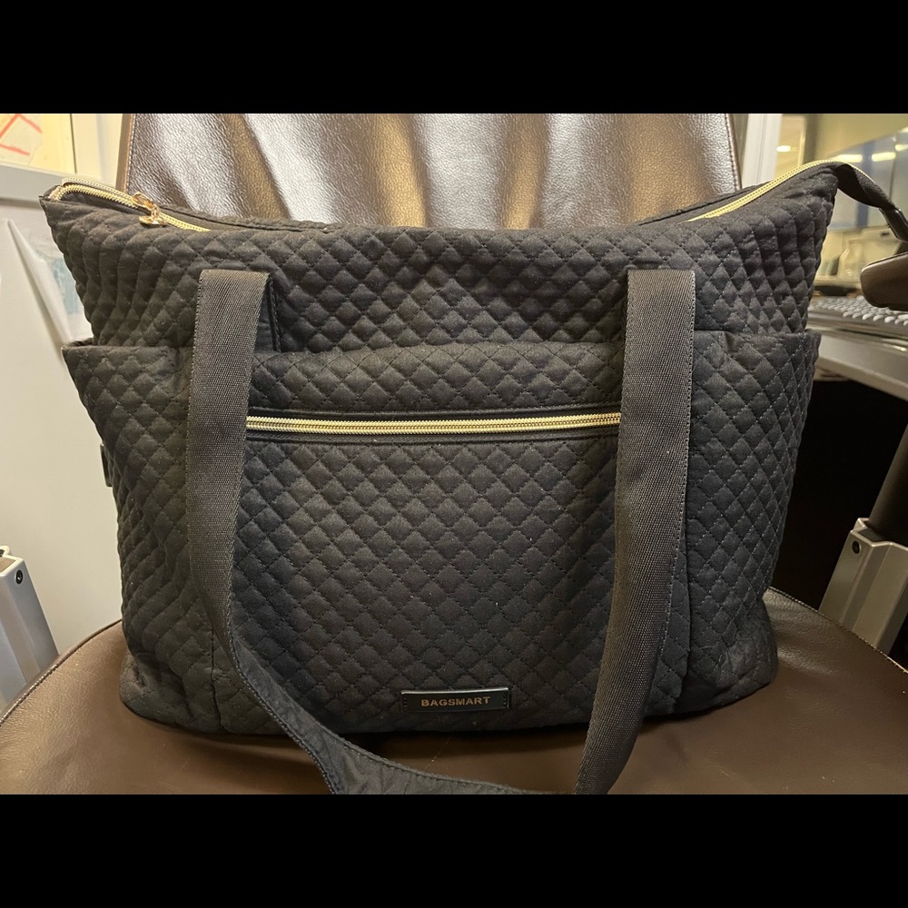 Bagsmart Laptop Tote Bag Black with Gold Zippers